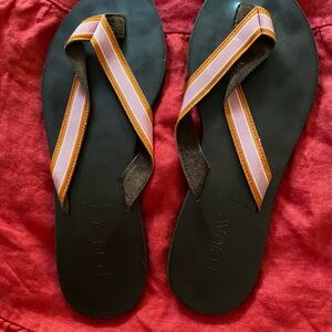 J.Crew Black Sandals with Pink and Orange Striped Straps